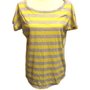 Mix & Company‎ Rugby Style Yellow Grey Horizontal Striped Pullover Shirt Women's